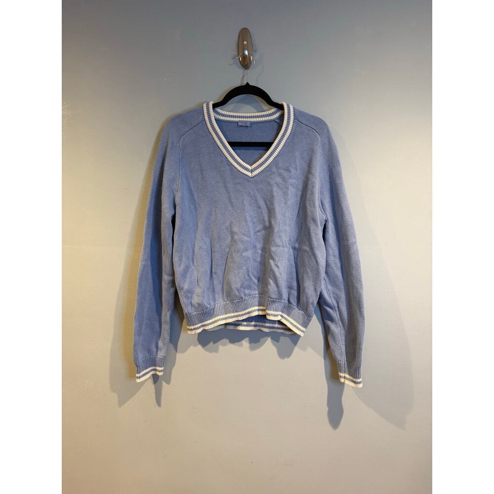 J. Galt Blue & White V-Neck Sweater
